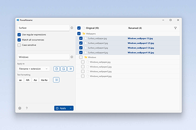 PowerRename window previewing bulk wallpaper file name changes