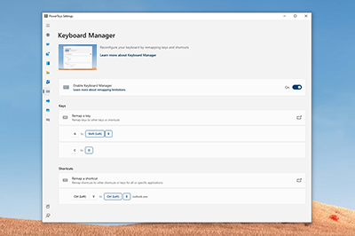 Keyboard Manager remapping interface with key assignment rows